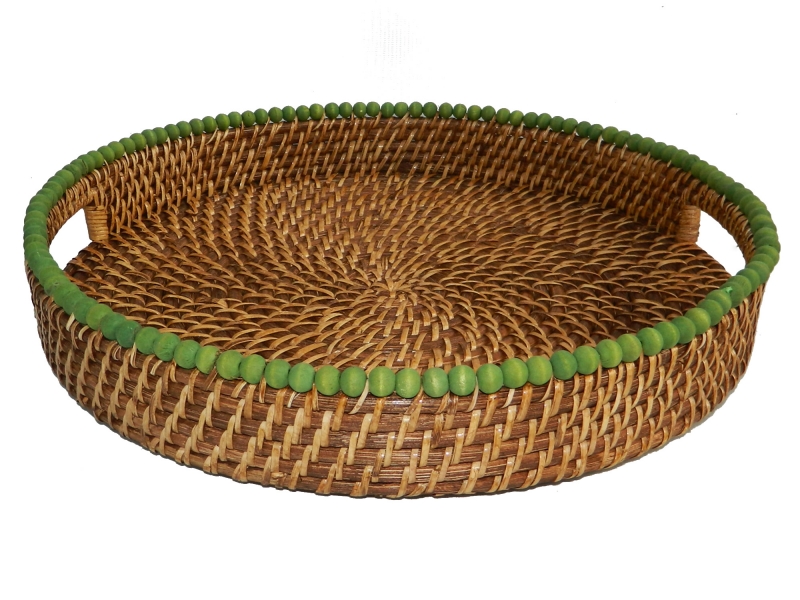 Vietnam rattan tray with wooden beads